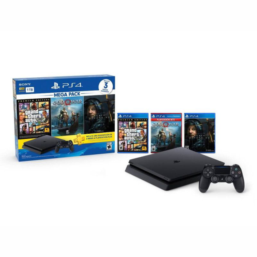 Playstation 4 Slim 1 Tb Mega Pack Gta V Premium God Of War Death Stranding Ps Plus X 3 Meses Games Caxas