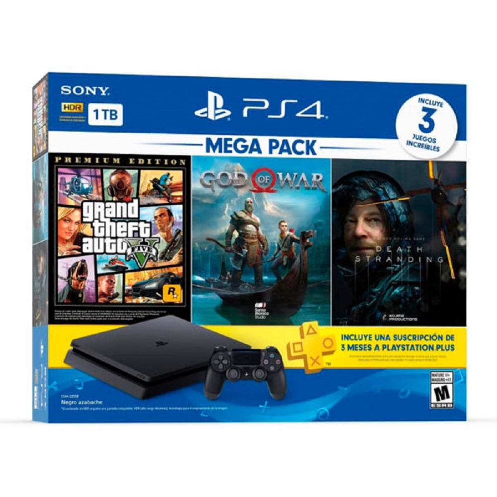 Playstation 4 Slim 1 Tb Mega Pack Gta V Premium God Of War Death Stranding Ps Plus X 3 Meses Games Caxas